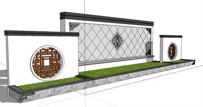 中式园林建筑组件——景墙照壁su精致设计模型(6)