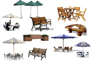 休憩设施（座椅及太阳伞）等素材设计PSD图