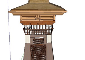 东南亚风情塔楼设计SU(草图大师)模型