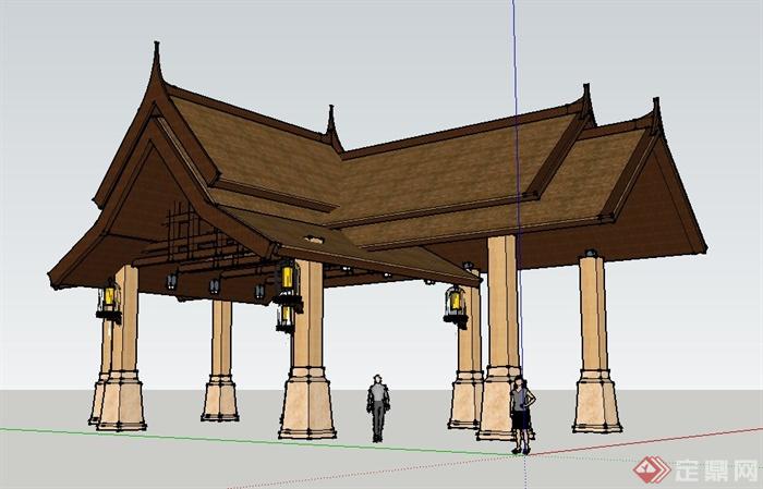 东南亚风情景观门廊设计SU模型(2)
