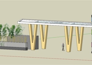 现代简约学校大门设计SU(草图大师)模型