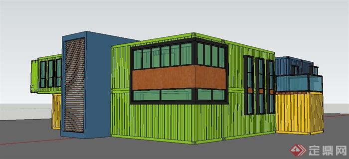 某现代两层集装箱办公楼建筑设计su模型(2)