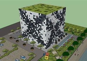 精致概念办公楼绿色设计SU(草图大师)模型