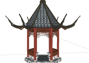园林古典中式六角翘檐亭设计SU(草图大师)模型