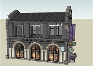 三栋民国咖啡厅建筑设计SU(草图大师)模型