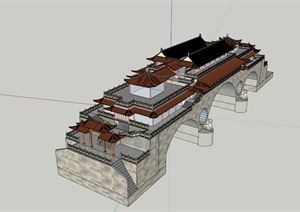 古典中式木质廊桥设计SU(草图大师)模型