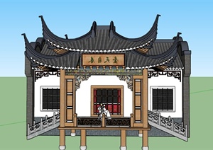 某古典中式戏台建筑设计SU(草图大师)模型（含厢房设计）