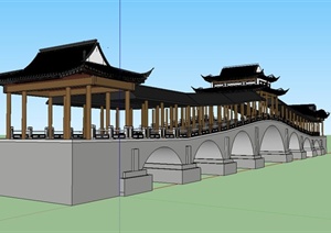 园林景观古典中式长廊桥设计SU(草图大师)模型
