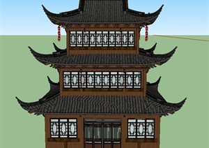 古典中式三层文化建筑设计SU(草图大师)模型