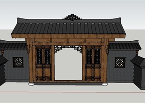 古典中式建筑入口木门设计SU(草图大师)模型