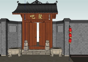 某中式古建筑入口门设计SU(草图大师)模型