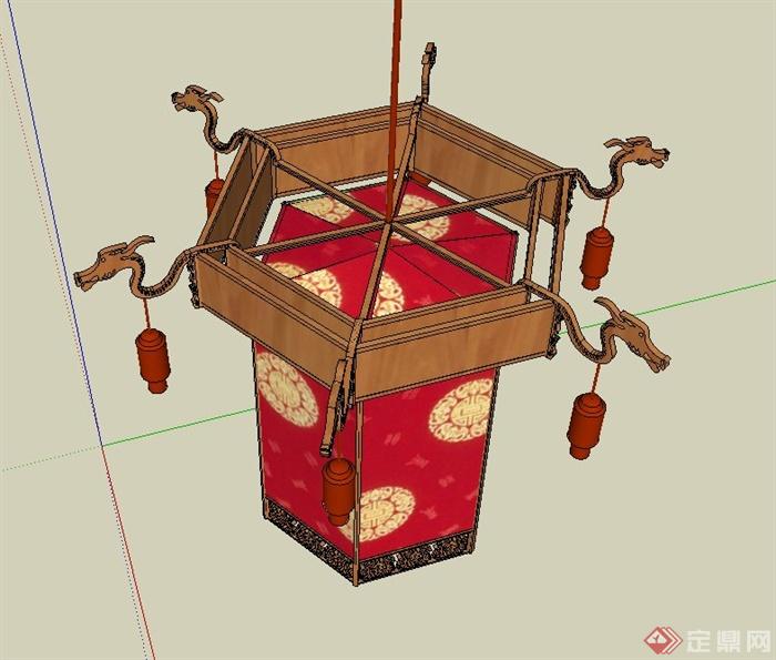 古典中式红色灯笼设计SU模型(2)