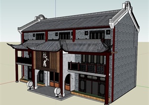 古典中式风格三层酒楼建筑设计SU(草图大师)模型