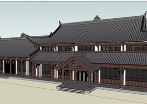 古典单层文化展览馆建筑设计SU(草图大师)模型