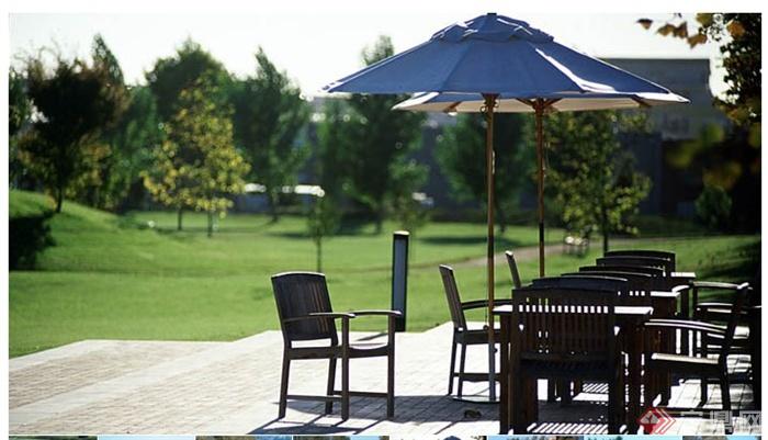 桌椅组合,草坪景观,遮阳伞