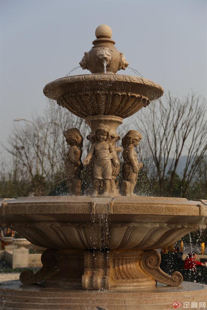 喷泉水景,水钵台,人物雕塑,雕塑水景