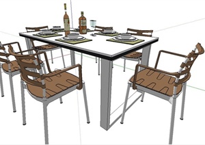 现代六人餐桌椅设计SU(草图大师)模型