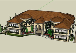 两层欧式别墅住宅建筑设计SU(草图大师)模型