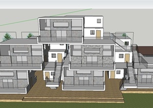 某多层盒子住宅建筑设计SU(草图大师)模型