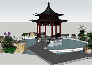 园林景观节点亭子、水景组合设计SU(草图大师)模型