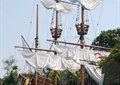 帆船,木船,喷泉水景