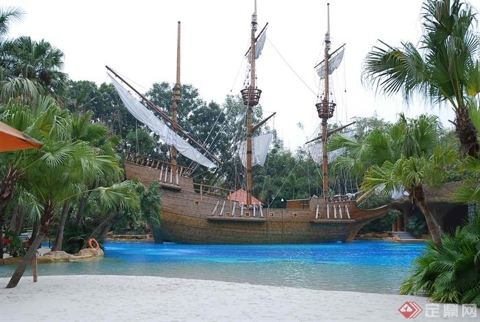 沙滩,水池景观,帆船,船,棕榈树棕榈
