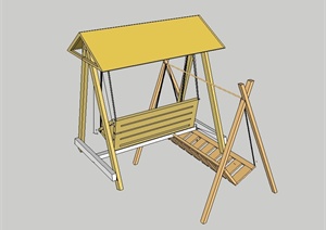 现代木质吊椅设计SU(草图大师)模型（含廊架）