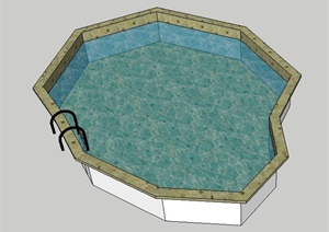 现代不规则形状游泳池设计SU(草图大师)模型