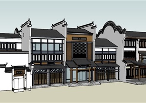 现代新中式酒楼沿街商铺建筑设计SU(草图大师)模型