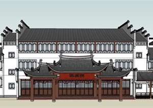 徽派新中式茶楼建筑设计SU(草图大师)模型