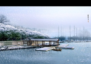 滨水公园雪景效果图psd格式