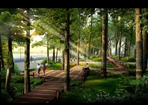 园林景观栈道小径景观设计PSD效果图