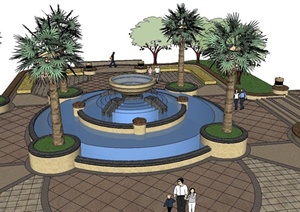 某住宅区欧式喷泉小广场景观设计SU(草图大师)模型