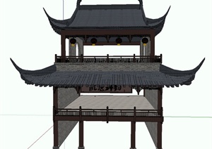 古典中式茶楼看台设计SU(草图大师)模型