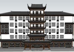 古典中式五层联排酒店建筑设计SU(草图大师)模型