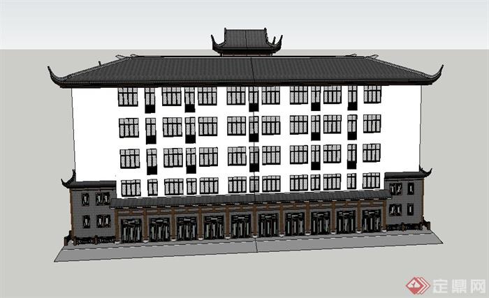 古典中式五层联排酒店建筑设计SU模型(3)
