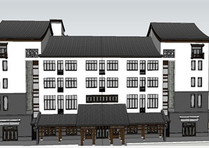 古典中式四层商业建筑设计SU(草图大师)模型