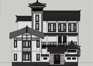 古典中式两层别墅建筑设计SU(草图大师)模型