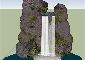 园林景观节点假山瀑布水景设计SU(草图大师)模型