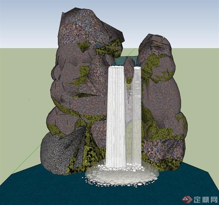 園林景觀節點假山瀑布水景設計su模型[原創]