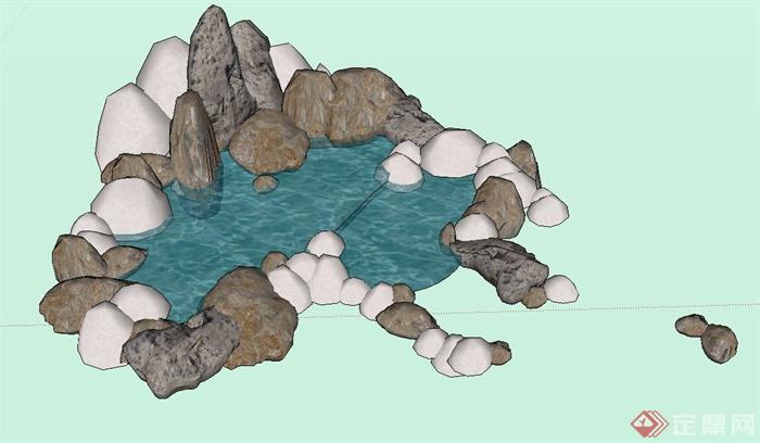 园林景观节点景石水池设计SU模型(1)