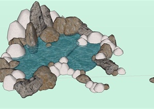 园林景观节点景石水池设计SU(草图大师)模型