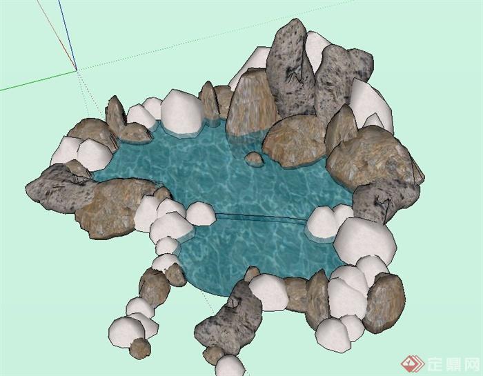 园林景观节点景石水池设计SU模型(2)