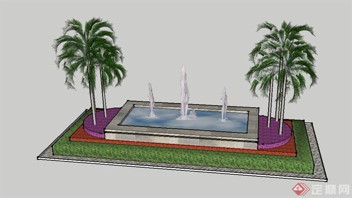 某景观节点喷泉水池景观设计su模型(1)