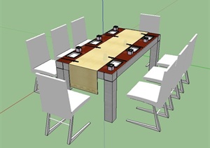 某现代八人方桌设计SU(草图大师)模型