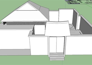 古典中式单层住宅别墅建筑设计SU(草图大师)模型