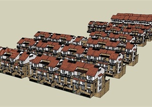 某现代联排别墅区住宅建筑SU(草图大师)模型