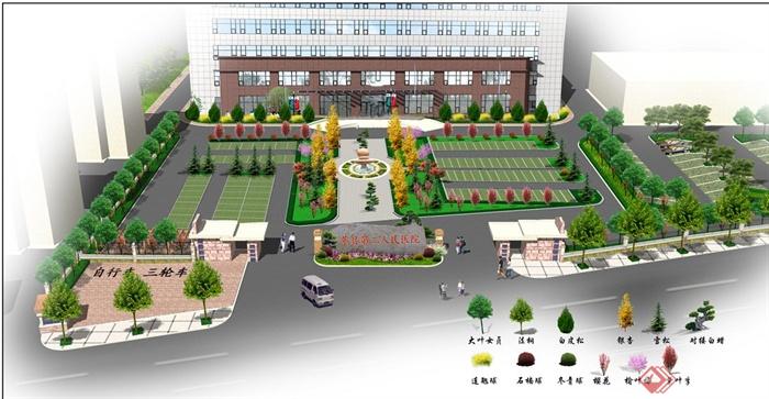 某医院办公大楼前广场景观设计JPG+PSD效果图(1)