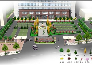 某医院办公大楼前广场景观设计JPG+PSD效果图