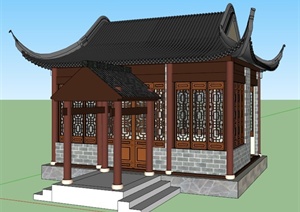 古典中式休息屋古建筑SU(草图大师)模型